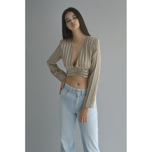 Blusa ombliguera beige de rayas